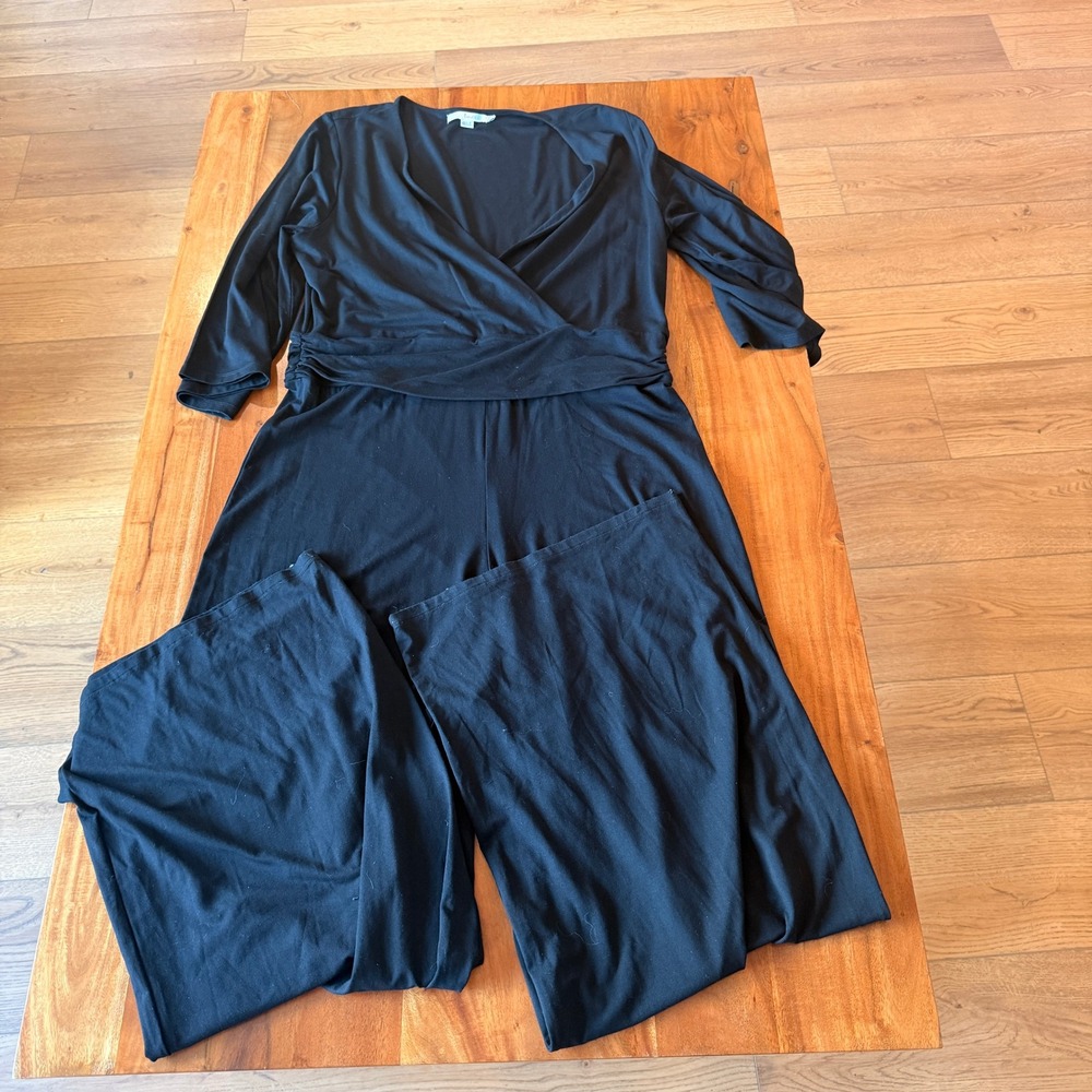 Boden Women's Black V Neck Crossover Ruched Waist JumpSuit Size 14L